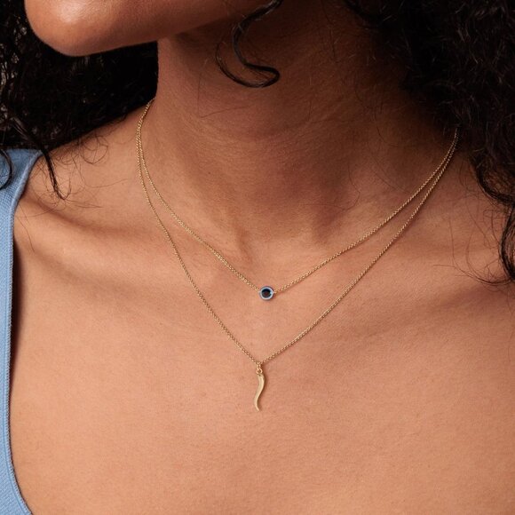 ⚡Gold Evil Eye Necklace with Horn Pendant Layered Protection Jewelry for Women - Picture 2 of 7